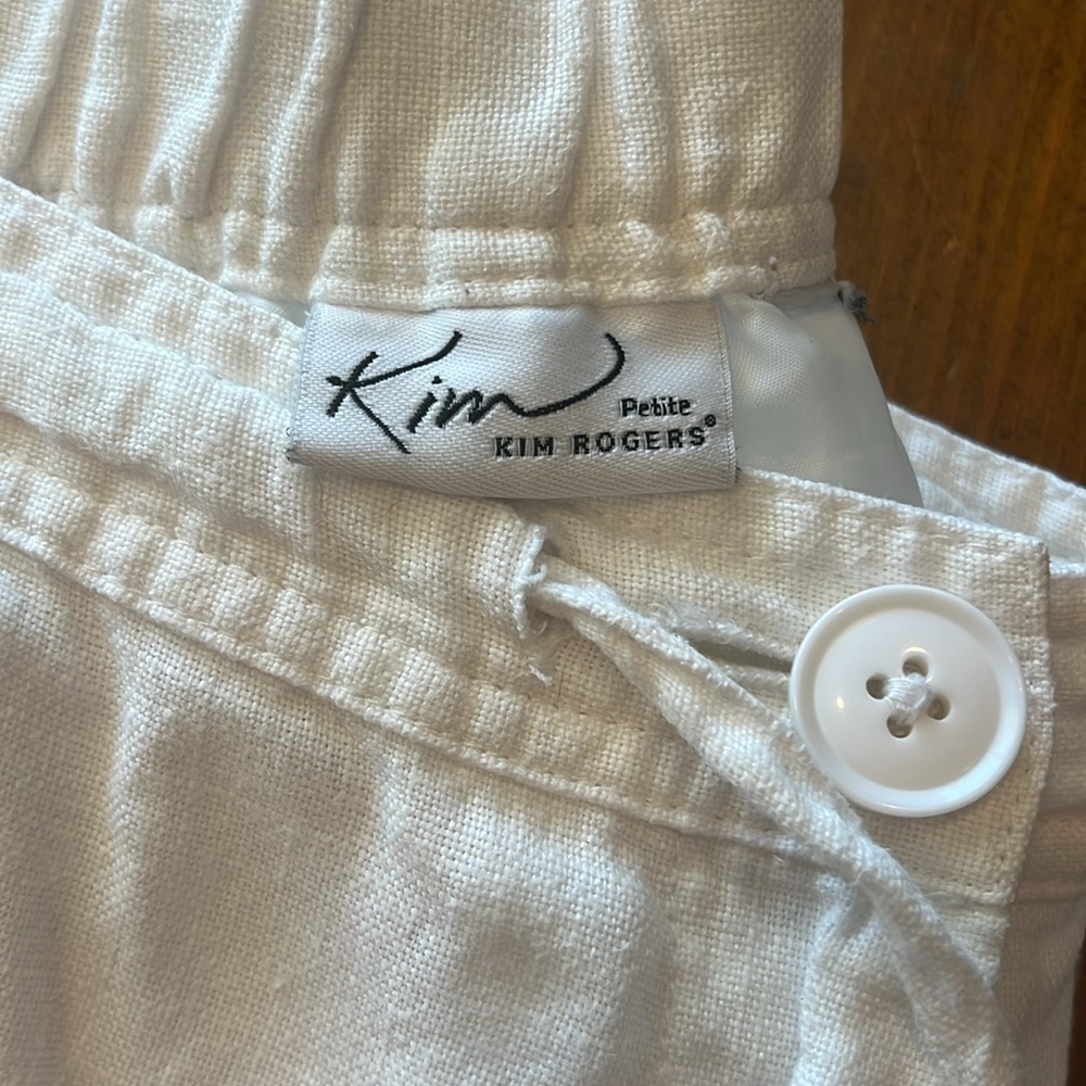 Kim Rogers Petite Fully Lined White Linen Pants with Partial Elastic Waist EUC - Picture 2 of 6